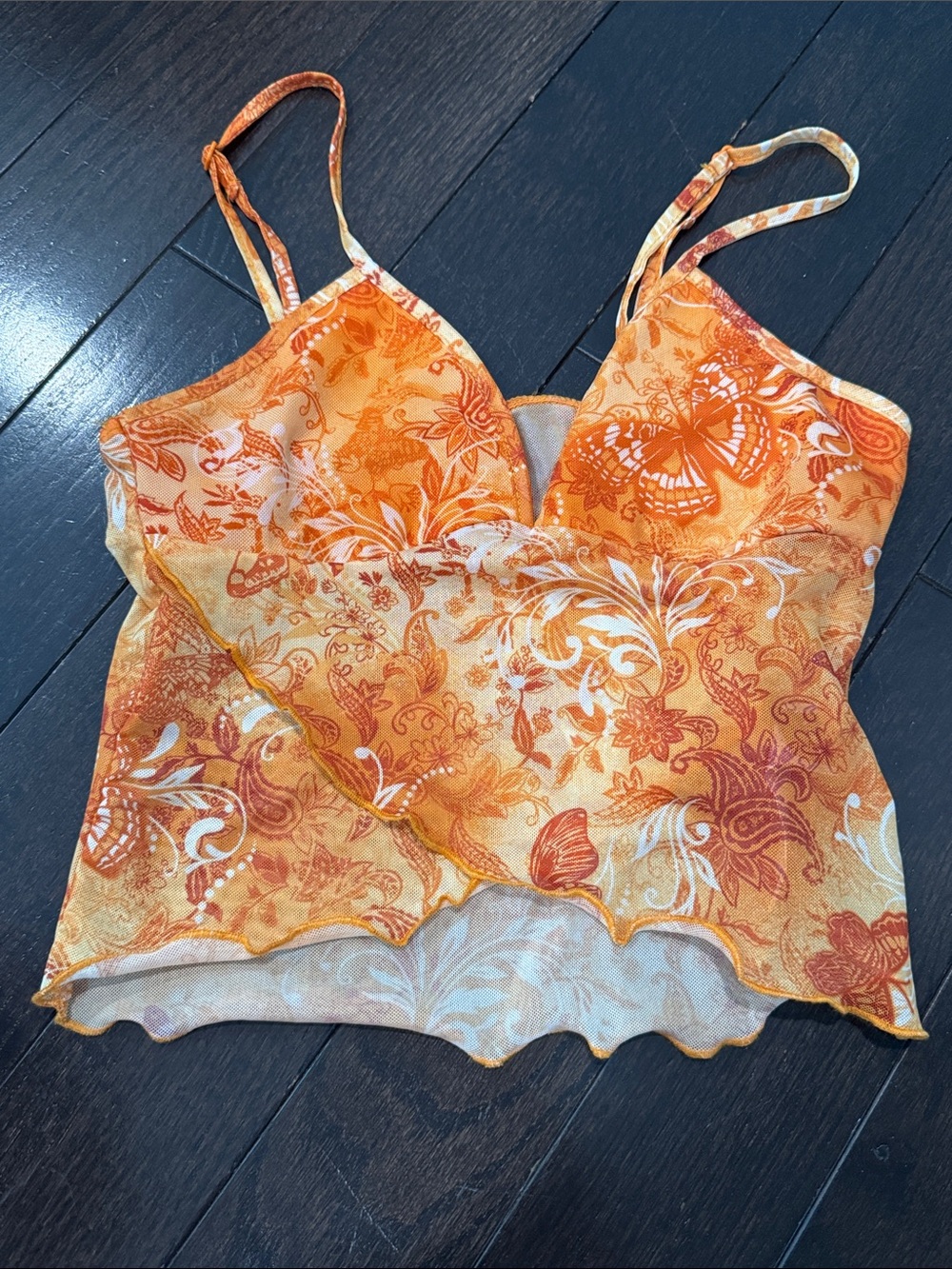 Orange Floral Lace-Trim Slip Cami Size 2
